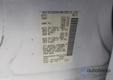 2017 Nissan Titan Sv из США, поврежденный, VIN 1N6AA1E62HN565270